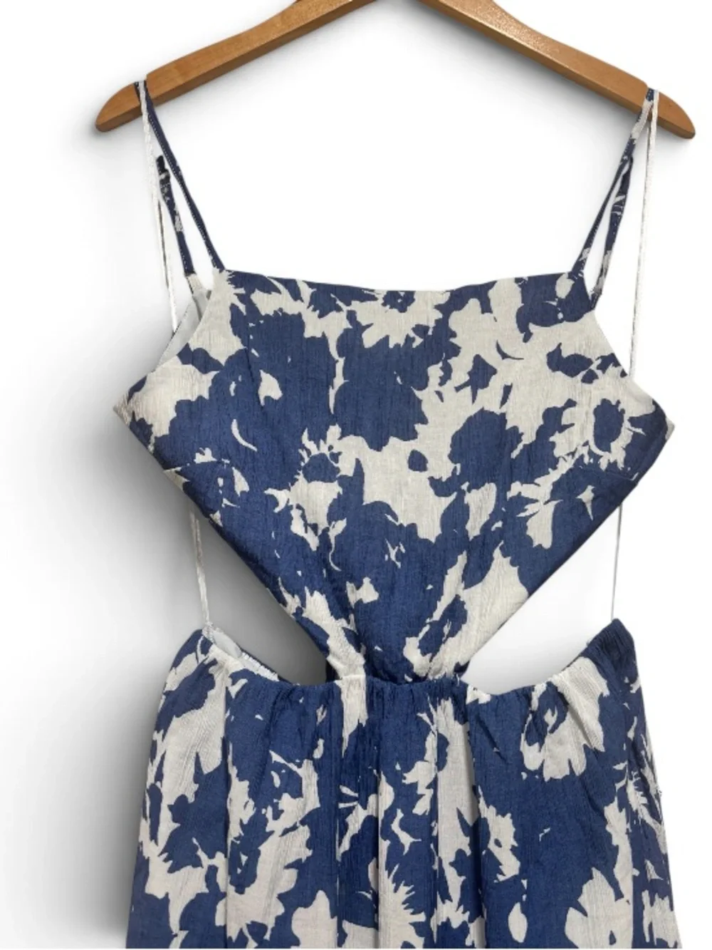 Abercrombie & Fitch Blue & White Cutout Maxi Dress Medium Lined Pockets